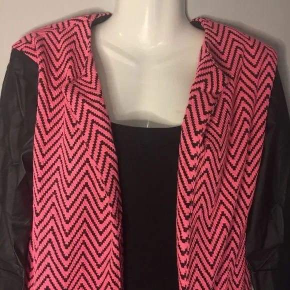 Fuschia Print Jacket w/ Faux leather sleeves - Picture 9 of 12